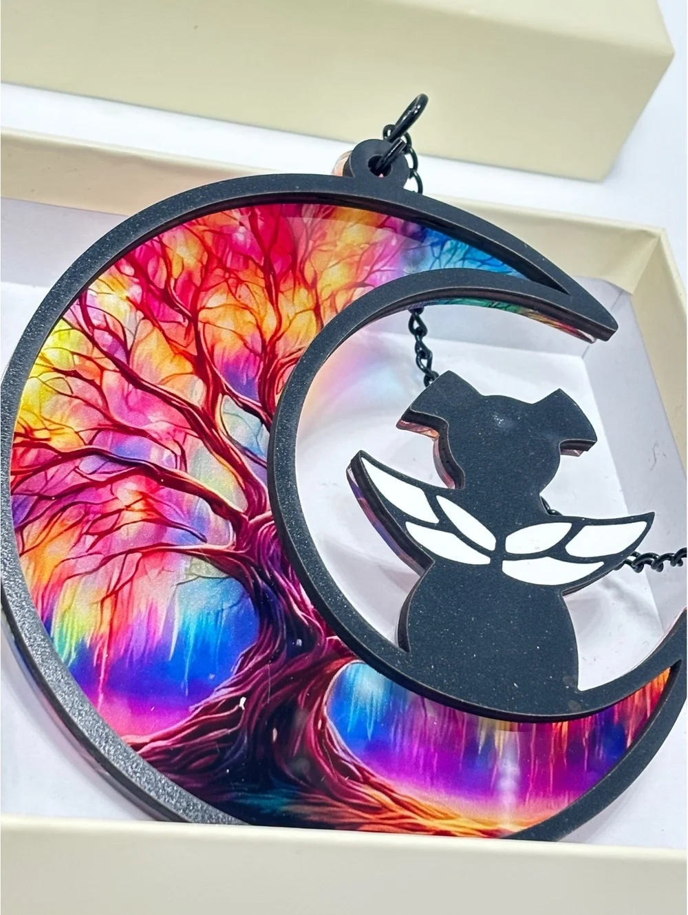 Colorful Tree Angel Dog Moon Suncatcher Window Hanging Pet Memorial Gift Box New